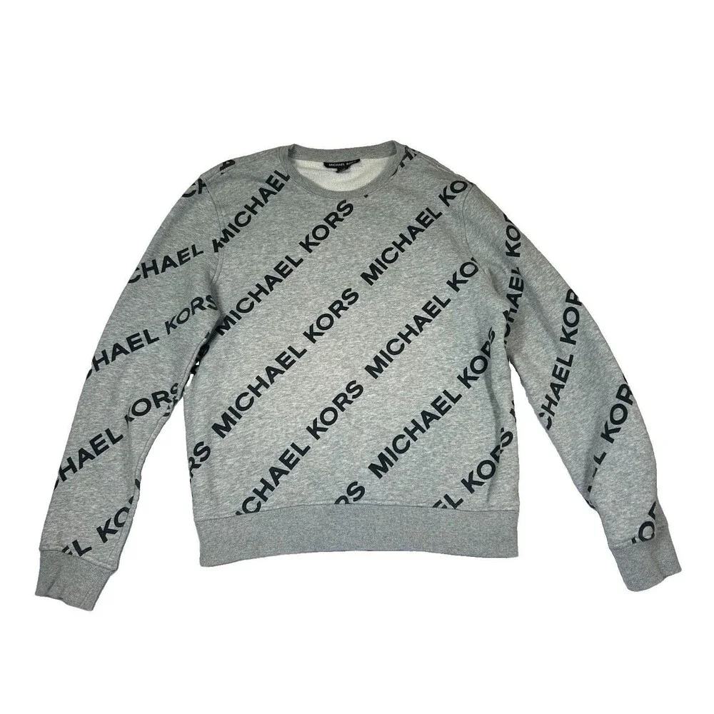 Michael Kors Women’s Gray Logo Print Crewneck Sweatshirt Pullover Size M